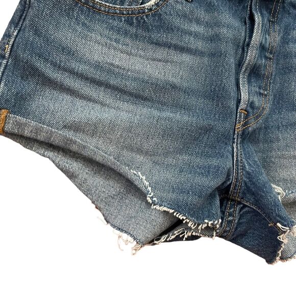 Levi's 27 501 Short Revolve Cuffed Blue Explorer Button Fly Distress - Picture 5 of 9